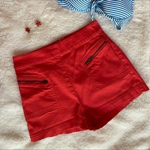Red high waisted shorts